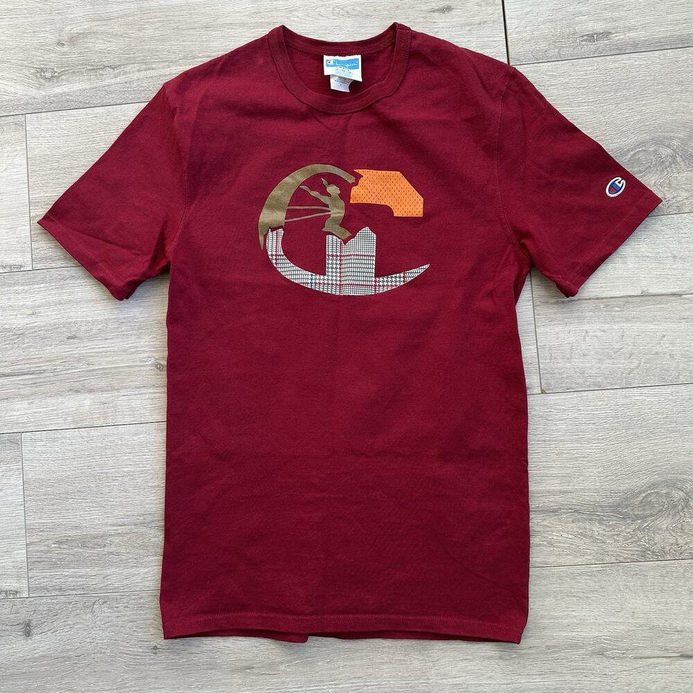 Y2K Champion Logo Athletics Olympics Tshirt Wine Red Small Men Cotton